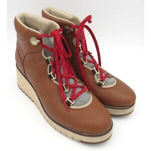Cole Haan ZeroGrand City Brown Leather Wedge Lace Up Ankle Boots W22599 Size 9B